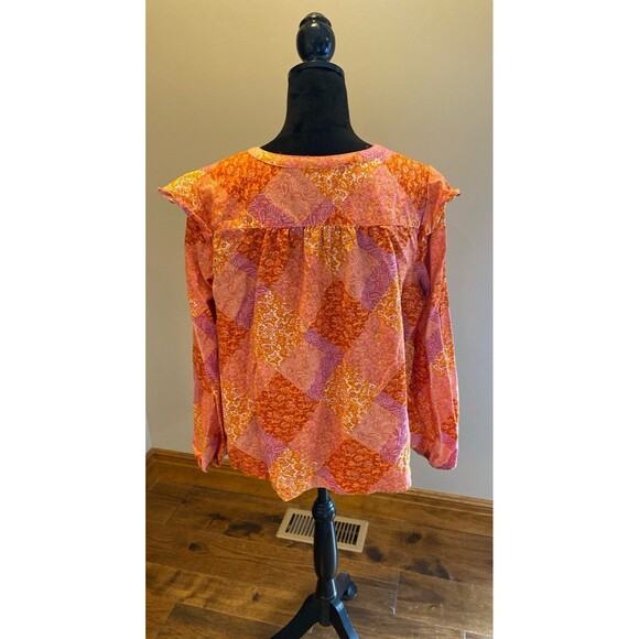 Time and Tru Blouse Plus Sz XL Pink Orange Paisley Boho Peasant Top Cottagecore - Picture 4 of 9